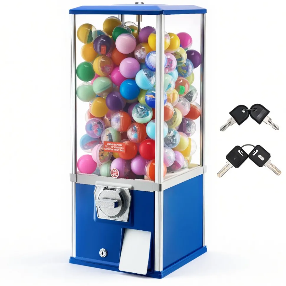 VEVOR Gumball Machine for Kids, 25" Height Home Vending Machine, PS Bouncy Balls Dispenser, Hold 230 Capsule Toys, Rectangle Bubble Gum Machine for Game Stores, Coin Operated Gumball Bank, Blue