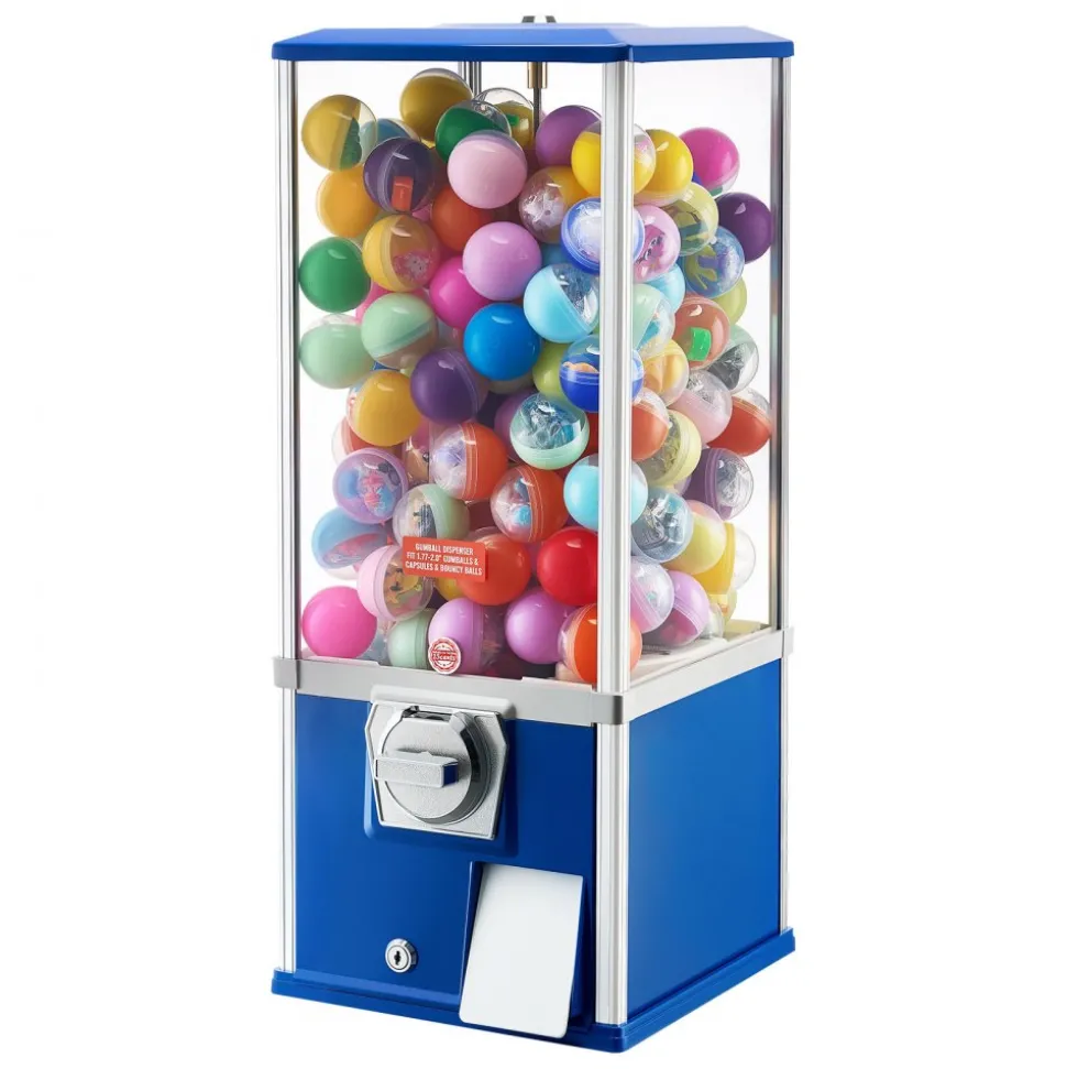VEVOR Gumball Machine for Kids, 25" Height Home Vending Machine, PS Bouncy Balls Dispenser, Hold 230 Capsule Toys, Rectangle Bubble Gum Machine for Game Stores, Coin Operated Gumball Bank, Blue