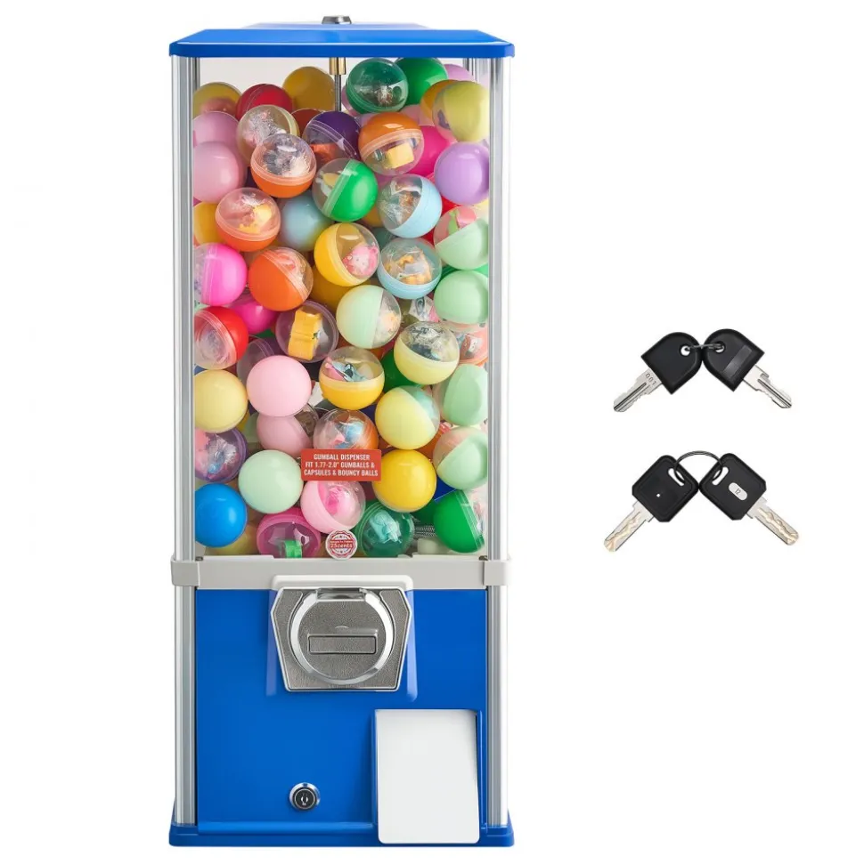 VEVOR Gumball Machine for Kids, 25" Height Home Vending Machine, PS Bouncy Balls Dispenser, Hold 230 Capsule Toys, Rectangle Bubble Gum Machine for Game Stores, Coin Operated Gumball Bank, Blue