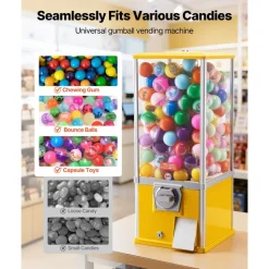 VEVOR Gumball Machine, 25 inch Height Candy Vending Machine Dispenser, 25-Cent Vending Machines for Shopping Malls, Supermarkets, Amusement Parks, Arcades, Holds Up to 230 1.77 inch Spherical Candies