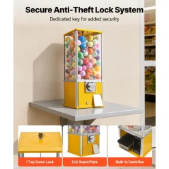 VEVOR Gumball Machine, 25 inch Height Candy Vending Machine Dispenser, 25-Cent Vending Machines for Shopping Malls, Supermarkets, Amusement Parks, Arcades, Holds Up to 230 1.77 inch Spherical Candies