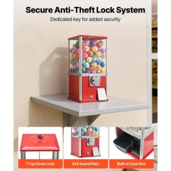 VEVOR Gumball Machine, 21 inch Height Candy Vending Machine Dispenser, 25-Cent Vending Machines for Shopping Malls, Supermarkets, Amusement Parks, Arcades, Holds Up to 180 1.77 inch Spherical Candies