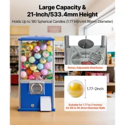 VEVOR Gumball Machine, 21 inch Height Candy Vending Machine Dispenser, 25-Cent Vending Machines for Shopping Malls, Supermarkets, Amusement Parks, Arcades, Holds Up to 180 1.77 inch Spherical Candies