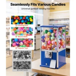 VEVOR Gumball Machine, 21 inch Height Candy Vending Machine Dispenser, 25-Cent Vending Machines for Shopping Malls, Supermarkets, Amusement Parks, Arcades, Holds Up to 180 1.77 inch Spherical Candies