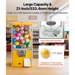 VEVOR Gumball Machine, 21 inch Height Candy Vending Machine Dispenser, 25-Cent Vending Machines for Shopping Malls, Supermarkets, Amusement Parks, Arcades, Holds Up to 180 1.77 inch Spherical Candies