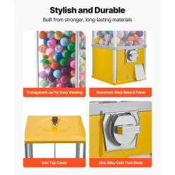 VEVOR Gumball Machine, 21 inch Height Candy Vending Machine Dispenser, 25-Cent Vending Machines for Shopping Malls, Supermarkets, Amusement Parks, Arcades, Holds Up to 180 1.77 inch Spherical Candies