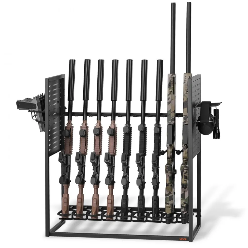 VEVOR Gun Rack, Floor Standing, Indoor Heavy Duty Steel Rifle Shotgun Rack Stand, Freestanding Gun Display Storage with Magazine Holder, Holds up to 9 Rifles and 4 Pistols, for Home Garage Storage