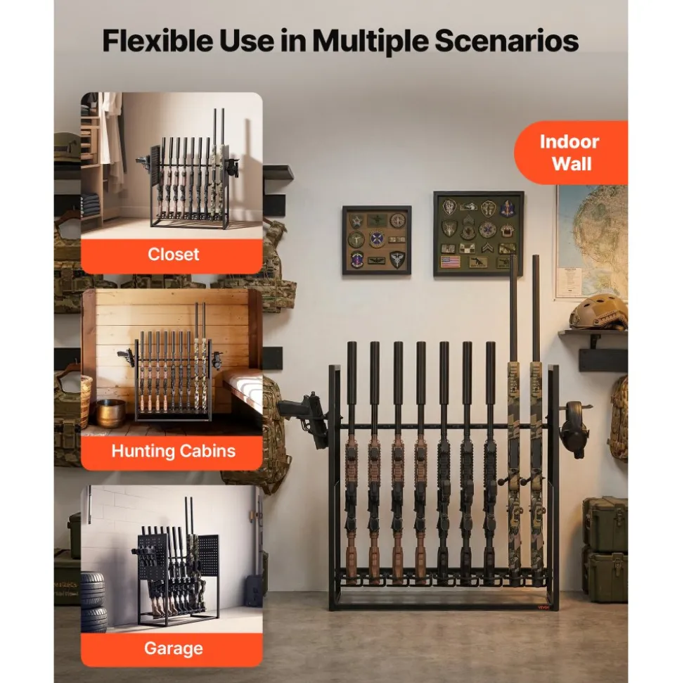 VEVOR Gun Rack, Floor Standing, Indoor Heavy Duty Steel Rifle Shotgun Rack Stand, Freestanding Gun Display Storage with Magazine Holder, Holds up to 9 Rifles and 4 Pistols, for Home Garage Storage