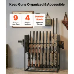 VEVOR Gun Rack, Floor Standing, Indoor Heavy Duty Steel Rifle Shotgun Rack Stand, Freestanding Gun Display Storage with Magazine Holder, Holds up to 9 Rifles and 4 Pistols, for Home Garage Storage