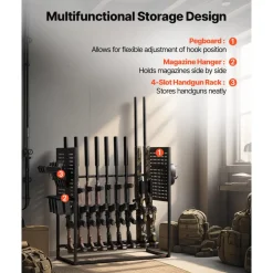 VEVOR Gun Rack, Floor Standing, Indoor Heavy Duty Steel Rifle Shotgun Rack Stand, Freestanding Gun Display Storage with Magazine Holder, Holds up to 9 Rifles and 4 Pistols, for Home Garage Storage