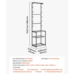 VEVOR Gun Rack, Floor Standing, Indoor Rifle Shotgun Rack Stand with Storage Shelf, for Wall Mount Gun Display Stand, Holds up to 5 Rifles, Heavy Duty Steel, for Home Garage Hunting Long Guns Storage