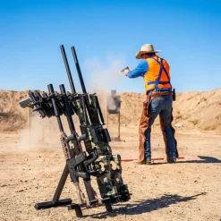 VEVOR Gun Rack, Portable, Folding Heavy Duty Steel Rifle Shotgun Rack Stand, Freestanding Indoor Outdoor Gun Display Storage, Holds Up to 7 Pistols and 4 Rifles or Shotguns, for Shooting Hunting Range