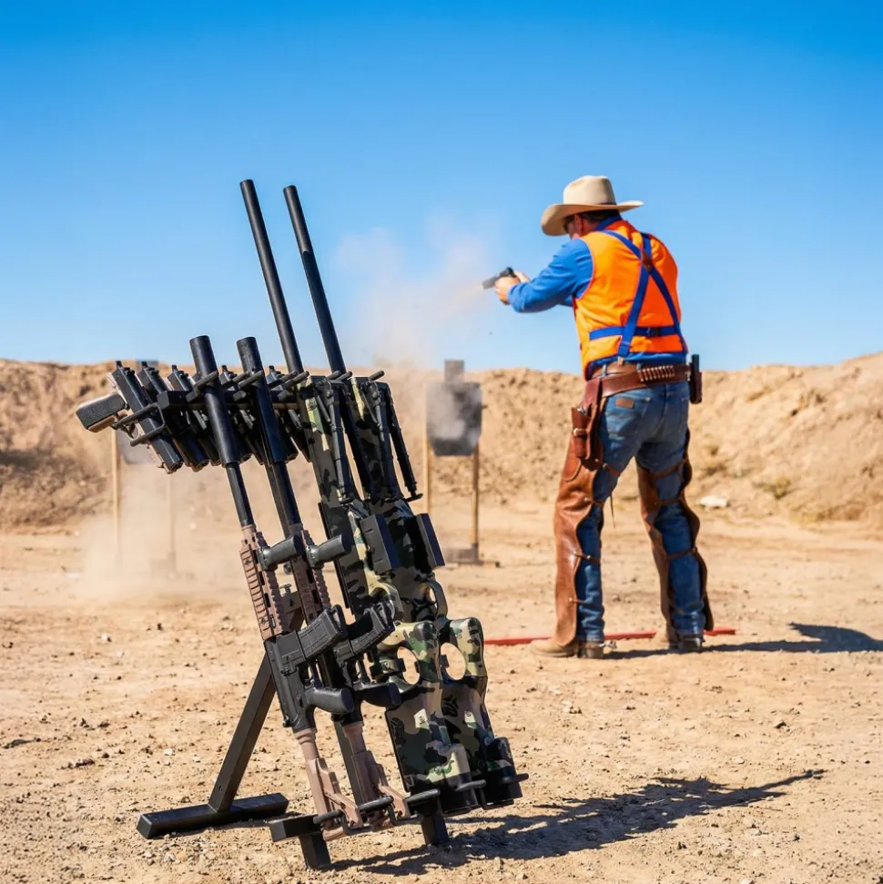 VEVOR Gun Rack, Portable, Folding Heavy Duty Steel Rifle Shotgun Rack Stand, Freestanding Indoor Outdoor Gun Display Storage, Holds Up to 7 Pistols and 4 Rifles or Shotguns, for Shooting Hunting Range