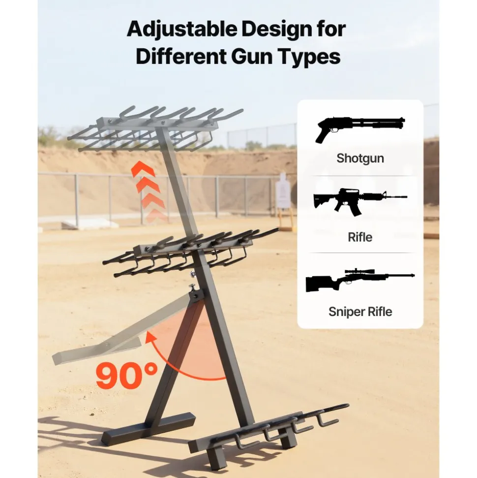 VEVOR Gun Rack, Portable, Folding Heavy Duty Steel Rifle Shotgun Rack Stand, Freestanding Indoor Outdoor Gun Display Storage, Holds Up to 7 Pistols and 4 Rifles or Shotguns, for Shooting Hunting Range