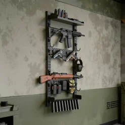 VEVOR Gun Rack Wall Mount, Heavy Duty Steel, Indoor Rifle Shotgun Rack with Magazine Holder, MOLLE Panel, Gun Accessories Display Storage Holder, Hold Up to 5 Rifles or Shotguns, for Tactical Gear
