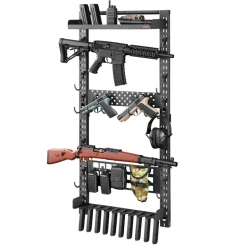 VEVOR Gun Rack Wall Mount, Heavy Duty Steel, Indoor Rifle Shotgun Rack with Magazine Holder, MOLLE Panel, Gun Accessories Display Storage Holder, Hold Up to 5 Rifles or Shotguns, for Tactical Gear