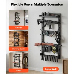 VEVOR Gun Rack Wall Mount, Heavy Duty Steel, Indoor Rifle Shotgun Rack with Magazine Holder, MOLLE Panel, Gun Accessories Display Storage Holder, Hold Up to 5 Rifles or Shotguns, for Tactical Gear
