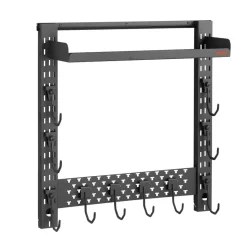 VEVOR Gun Rack Wall Mount, Heavy Duty Steel, Indoor Rifle Shotgun Rack with J-Hooks, Additional Tray Storage, Gun Accessories Display Storage Holder, Hold Up to 3 Rifles or Shotguns, for Tactical Gear