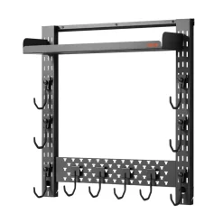 VEVOR Gun Rack Wall Mount, Heavy Duty Steel, Indoor Rifle Shotgun Rack with J-Hooks, Additional Tray Storage, Gun Accessories Display Storage Holder, Hold Up to 3 Rifles or Shotguns, for Tactical Gear