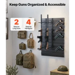 VEVOR Gun Rack, Wall Mount, Tactical Rifle Shotgun Handgun Storage, Heavy-Duty PVC Panels & Steel Wall Racks, Securely Holds up to 2 Rifles & 4 Pistols, Modular Firearms Gun Gear Accessories Organizer