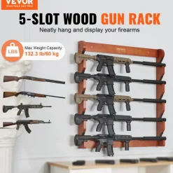 VEVOR Gun Rack, Wood Gun Rack Wall Mount, Gun Display Rack holds 5 Rifles, Shotguns, 132 lb Heavy Duty Wall Storage Display Rifle Rack with Soft Padding