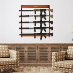 VEVOR Gun Rack, Wood Gun Rack Wall Mount, Gun Display Rack holds 5 Rifles, Shotguns, 132 lb Heavy Duty Wall Storage Display Rifle Rack with Soft Padding