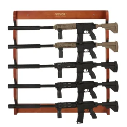 VEVOR Gun Rack, Wood Gun Rack Wall Mount, Gun Display Rack holds 5 Rifles, Shotguns, 132 lb Heavy Duty Wall Storage Display Rifle Rack with Soft Padding