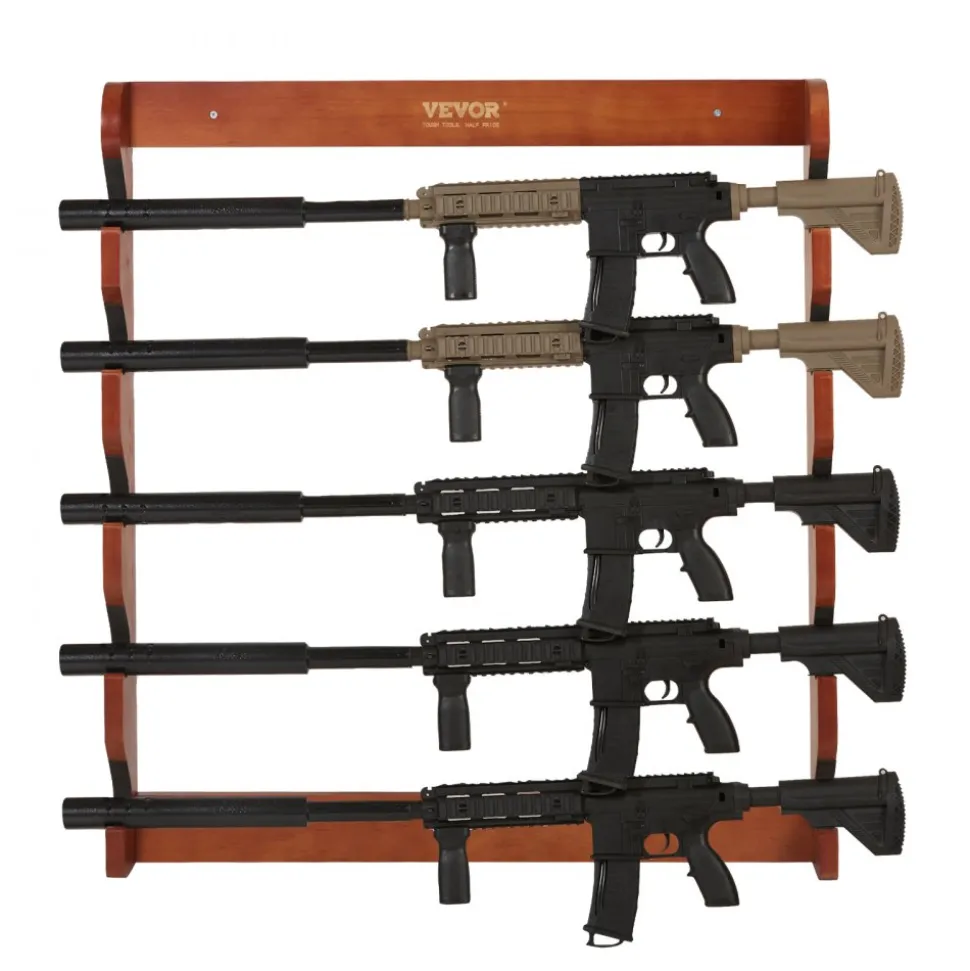 VEVOR Gun Rack, Wood Gun Rack Wall Mount, Gun Display Rack holds 5 Rifles, Shotguns, 132 lb Heavy Duty Wall Storage Display Rifle Rack with Soft Padding