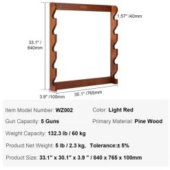 VEVOR Gun Rack, Wood Gun Rack Wall Mount, Gun Display Rack holds 5 Rifles, Shotguns, 132 lb Heavy Duty Wall Storage Display Rifle Rack with Soft Padding