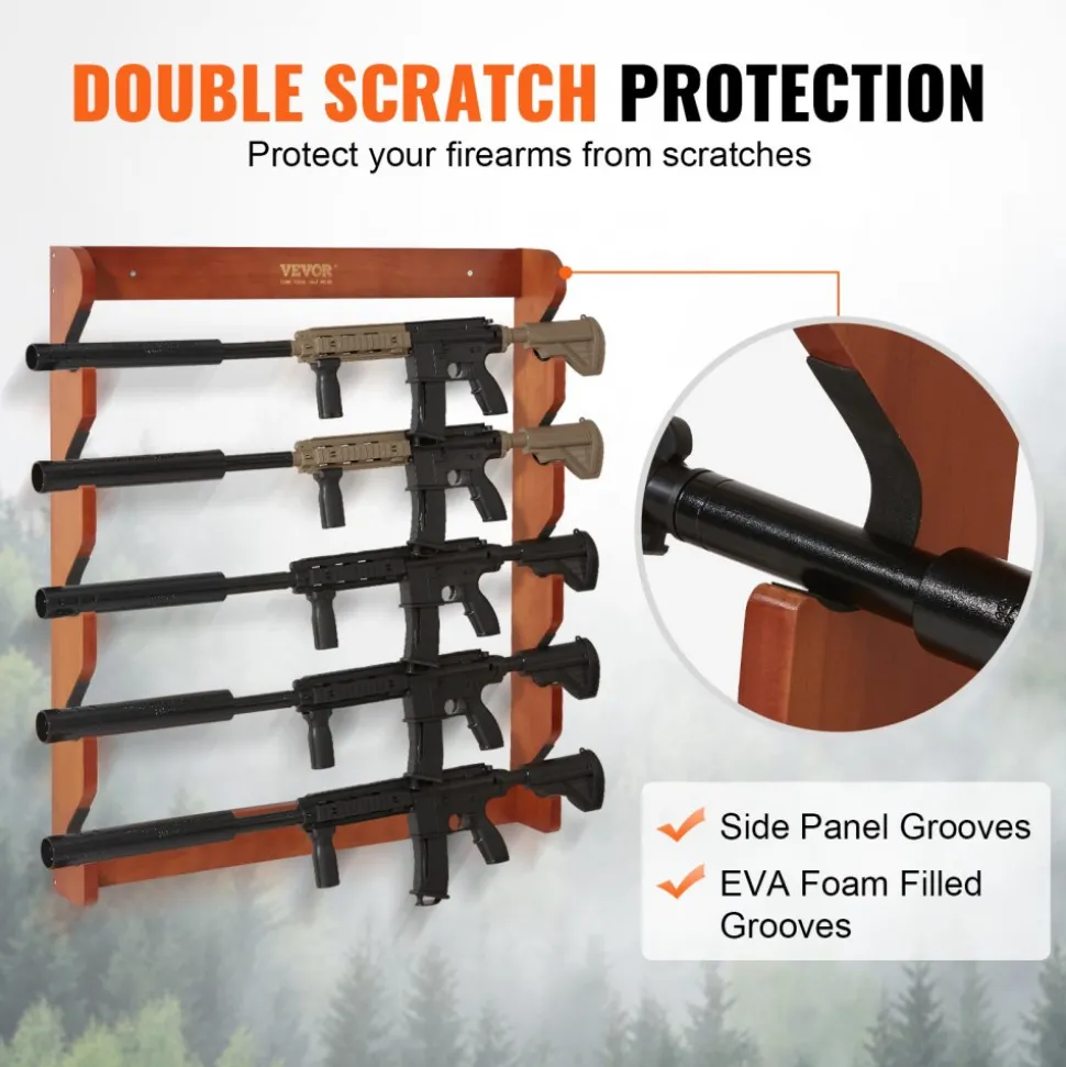 VEVOR Gun Rack, Wood Gun Rack Wall Mount, Gun Display Rack holds 5 Rifles, Shotguns, 132 lb Heavy Duty Wall Storage Display Rifle Rack with Soft Padding