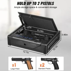 VEVOR Gun Safe for Pistols, Biometric Gun Safe with Three Quick Access Ways of Fingerprints, Passwords and Keys, Handgun Safe for 2 Pistols for Home, Bedside, Nightstand, Car