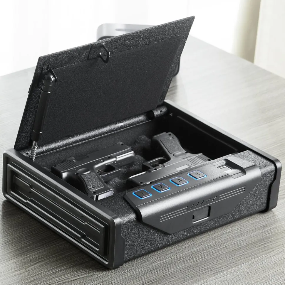 VEVOR Gun Safe for Pistols, Biometric Gun Safe with Three Quick Access Ways of Fingerprints, Passwords and Keys, Handgun Safe for 2 Pistols for Home, Bedside, Nightstand, Car