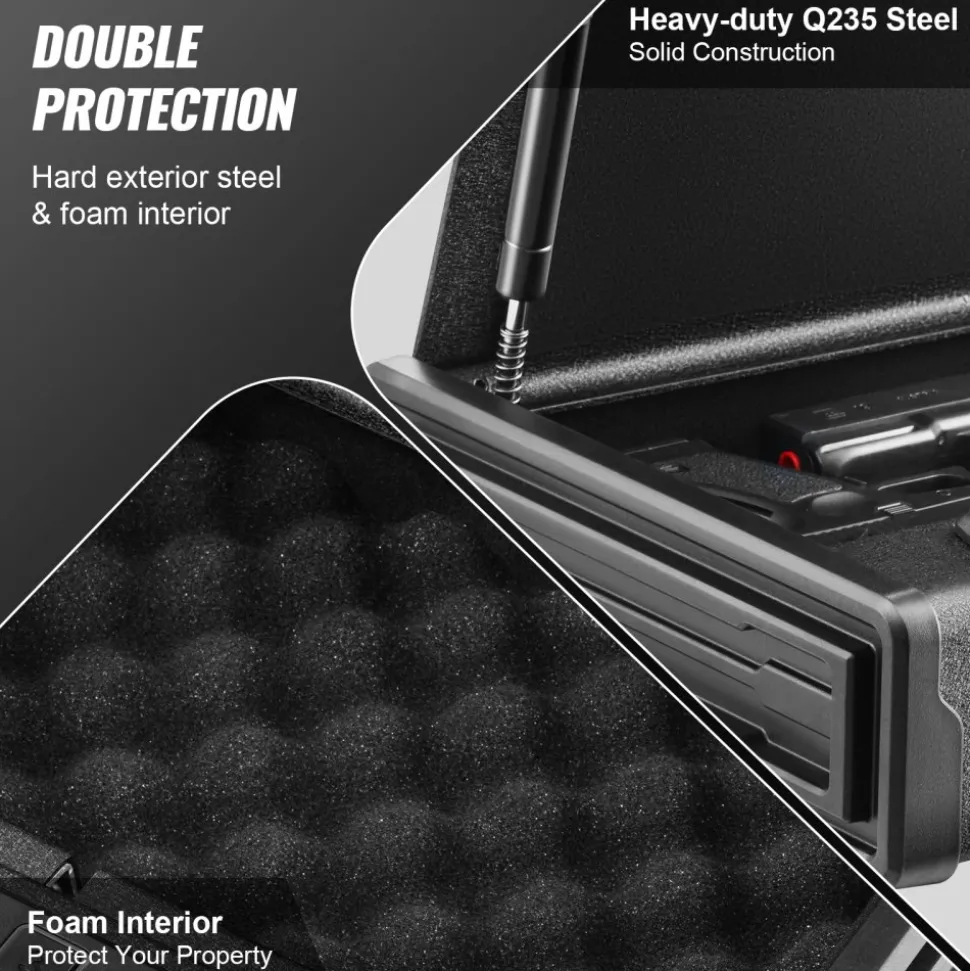 VEVOR Gun Safe for Pistols, Biometric Gun Safe with Three Quick Access Ways of Fingerprints, Passwords and Keys, Handgun Safe for 2 Pistols for Home, Bedside, Nightstand, Car