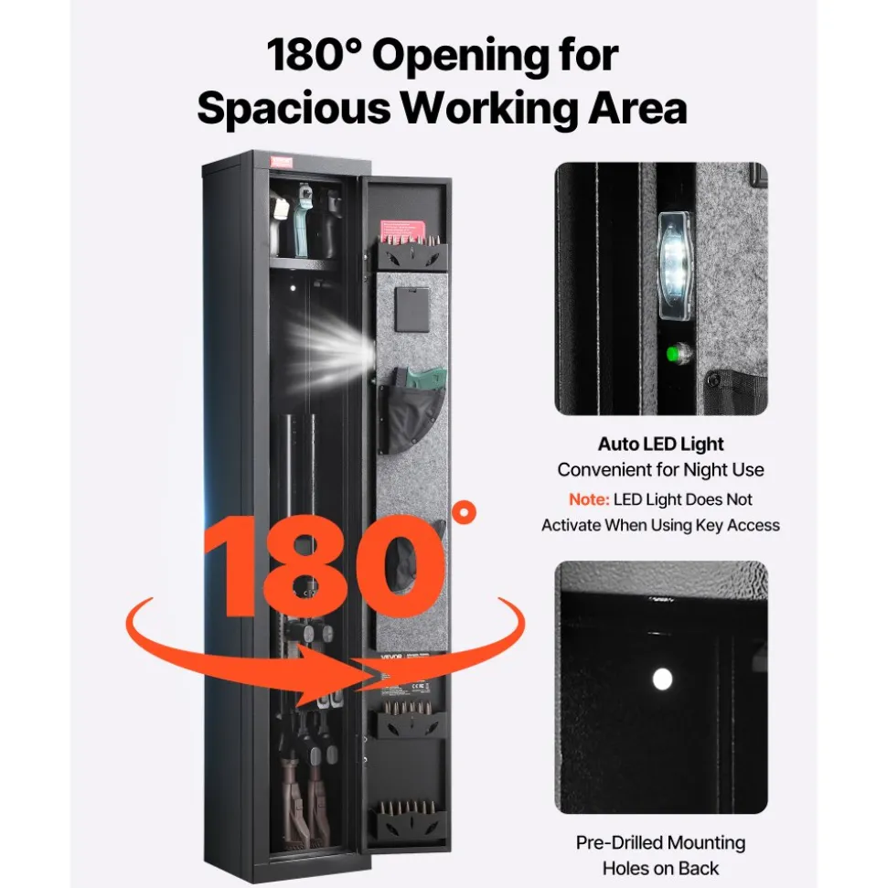 VEVOR Gun Safe, Heavy Duty Cold-Rolled Steel Fireproof Rifle Cabinet with Digital Keypad & Key, Large Long Gun Cabinet with Magazine and LED Lighting, Adjustable Racks for Rifles, Pistols, Shotgun