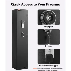 VEVOR Gun Safe, Heavy Duty Cold-Rolled Steel Fireproof Rifle Cabinet with Fingerprint, Digital Keypad & Key, Large Long Gun Cabinet with Magazine and LED, Adjustable Racks for Rifles, Pistols, Shotgun