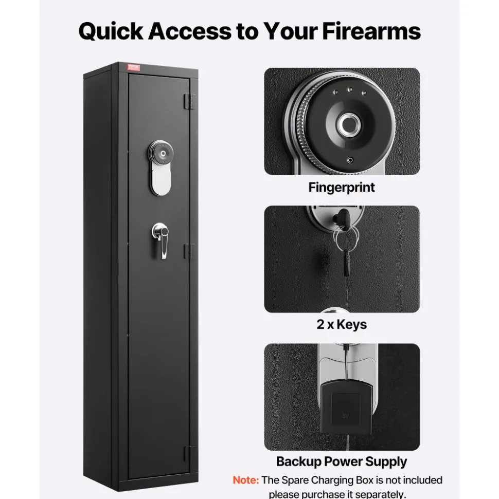VEVOR Gun Safe, Heavy Duty Cold-Rolled Steel Fireproof Rifle Cabinet with Fingerprint, Digital Keypad & Key, Large Long Gun Cabinet with Magazine and LED, Adjustable Racks for Rifles, Pistols, Shotgun