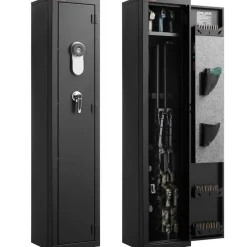VEVOR Gun Safe, Heavy Duty Cold-Rolled Steel Fireproof Rifle Cabinet with Fingerprint, Digital Keypad & Key, Large Long Gun Cabinet with Magazine and LED, Adjustable Racks for Rifles, Pistols, Shotgun
