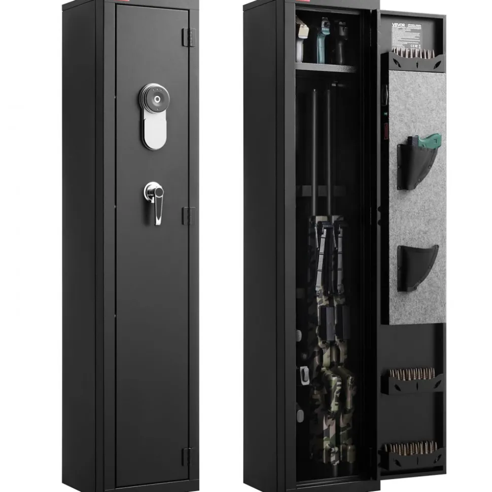 VEVOR Gun Safe, Heavy Duty Cold-Rolled Steel Fireproof Rifle Cabinet with Fingerprint, Digital Keypad & Key, Large Long Gun Cabinet with Magazine and LED, Adjustable Racks for Rifles, Pistols, Shotgun