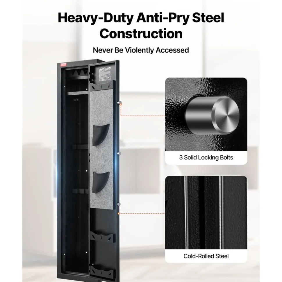 VEVOR Gun Safe, Heavy Duty Cold-Rolled Steel Fireproof Rifle Cabinet with Fingerprint, Digital Keypad & Key, Large Long Gun Cabinet with Magazine and LED, Adjustable Racks for Rifles, Pistols, Shotgun