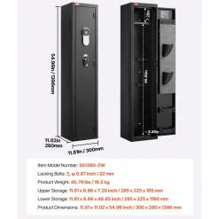 VEVOR Gun Safe, Heavy Duty Cold-Rolled Steel Fireproof Rifle Cabinet with Fingerprint, Digital Keypad & Key, Large Long Gun Cabinet with Magazine and LED, Adjustable Racks for Rifles, Pistols, Shotgun