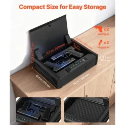 VEVOR Gun Safe, Heavy Duty Handgun Safe with Fingerprint/Password/Key, 3-Way Quick Access Firearm Case Box with Lighting for 2 Pistols & 2 Magazines, Pistol Gun Box for Nightstand Bedside Desk Car
