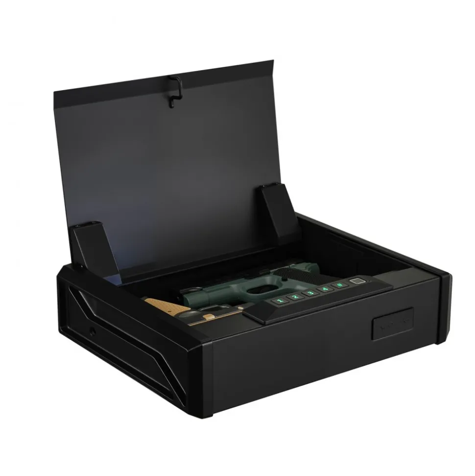 VEVOR Gun Safe, Heavy Duty Handgun Safe with Fingerprint/Password/Key, 3-Way Quick Access Firearm Case Box with Lighting for 2 Pistols & 2 Magazines, Pistol Gun Box for Nightstand Bedside Desk Car