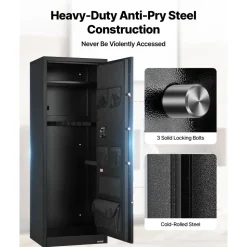 VEVOR 10-12 Gun Safe, Long Gun Cabinet for Rifles and Pistols, Quick Access Rifle Safe with 4 Pistol Pockets and 3 Adjustable Racks, Large Digital Cabinet with Key and Password Lock