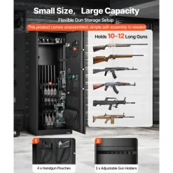 VEVOR 10-12 Gun Safe, Long Gun Cabinet for Rifles and Pistols, Quick Access Rifle Safe with 4 Pistol Pockets and 3 Adjustable Racks, Large Digital Cabinet with Key and Password Lock
