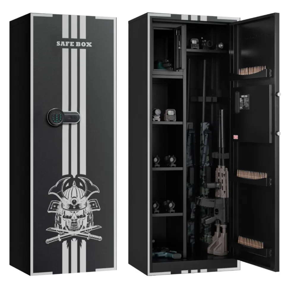 VEVOR 4 Gun Safe, Long Gun Cabinet for Rifles and Pistols, Quick Access Rifle Safe with 3 Ammo Slots and 2 Adjustable Racks, Large Digital Cabinet with Key and Password Lock
