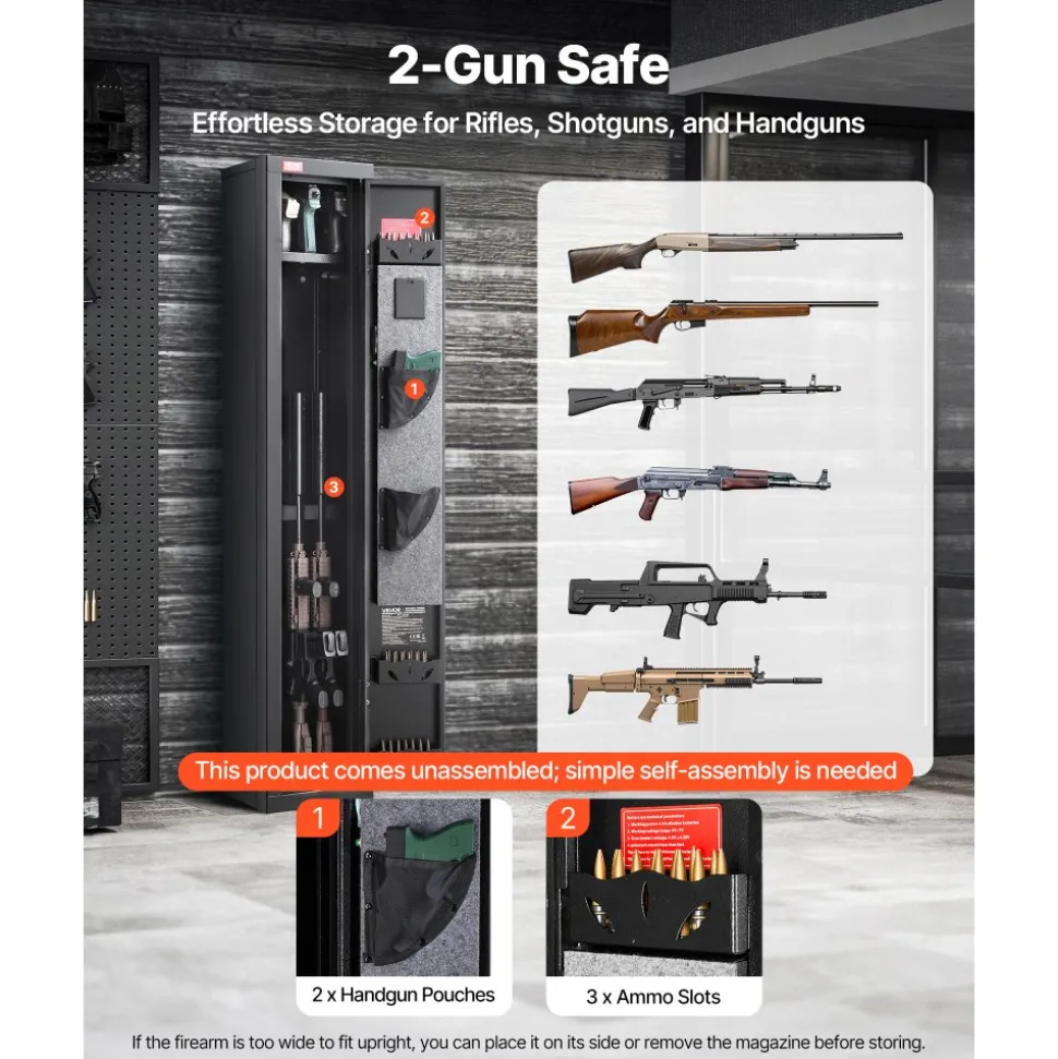 VEVOR 4 Gun Safe, Long Gun Cabinet for Rifles and Pistols, Quick Access Rifle Safe with 3 Ammo Slots and 2 Adjustable Racks, Large Digital Cabinet with Key and Password Lock