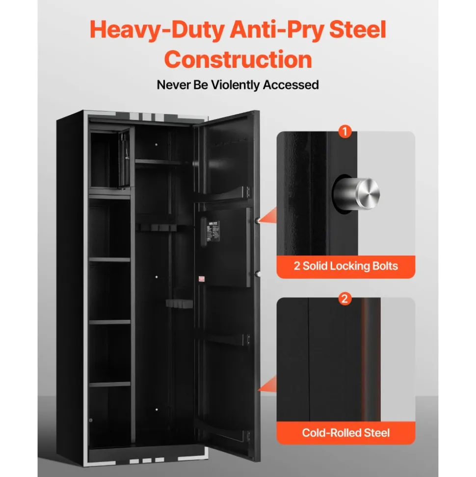 VEVOR 4 Gun Safe, Long Gun Cabinet for Rifles and Pistols, Quick Access Rifle Safe with 3 Ammo Slots and 2 Adjustable Racks, Large Digital Cabinet with Key and Password Lock
