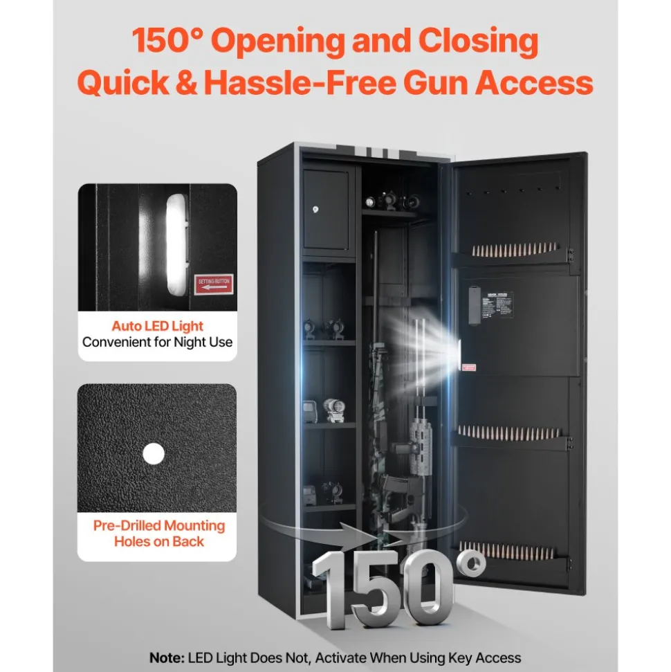 VEVOR 4 Gun Safe, Long Gun Cabinet for Rifles and Pistols, Quick Access Rifle Safe with 3 Ammo Slots and 2 Adjustable Racks, Large Digital Cabinet with Key and Password Lock