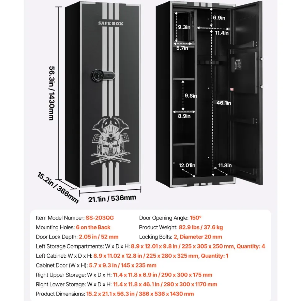 VEVOR 4 Gun Safe, Long Gun Cabinet for Rifles and Pistols, Quick Access Rifle Safe with 3 Ammo Slots and 2 Adjustable Racks, Large Digital Cabinet with Key and Password Lock