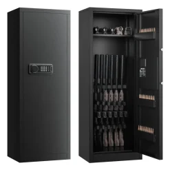 VEVOR 6-8 Gun Safe, Long Gun Cabinet for Rifles and Pistols, Quick Access Rifle Safe with 3 Ammo Slots and 2 Adjustable Racks, Large Digital Cabinet with Key and Password Lock